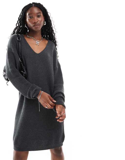 Vestido gris carbón jaspeado extragrande estilo jersey con detalle de solapas de punto de Glamorous