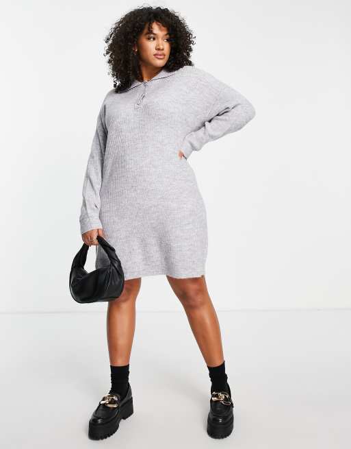 Vestido gris estilo jersey con cuello de polo de punto de Pieces Curve
