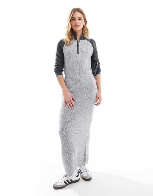Vestido gris estilo polo con diseño color block y cremallera delantera de punto de Vero Moda