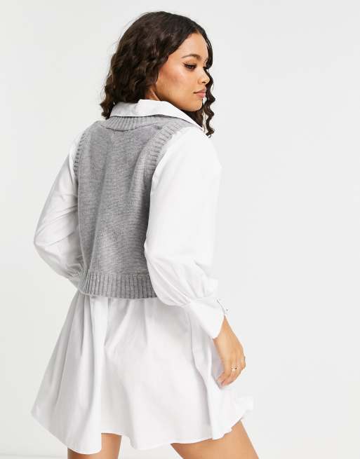 Vestido gris híbrido con chaleco de punto de ochos de River Island Petite, 3 de 4
