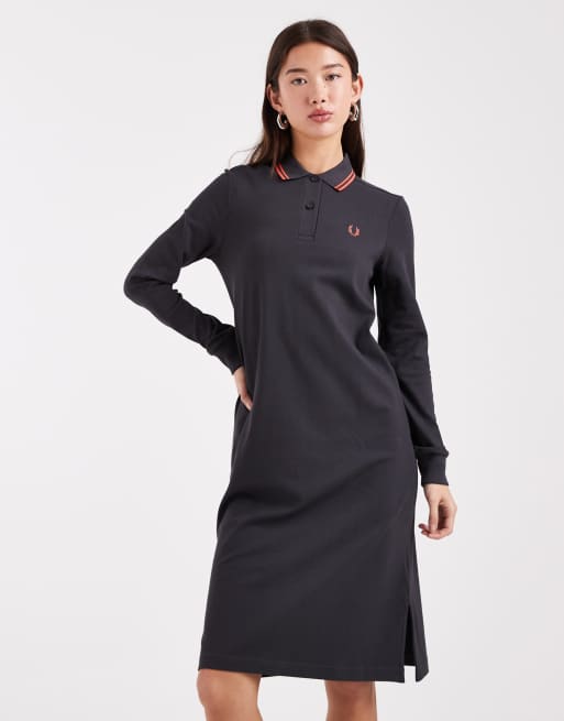 Vestido gris oscuro estilo polo con ribetes dobles de Fred Perry, 3 de 4