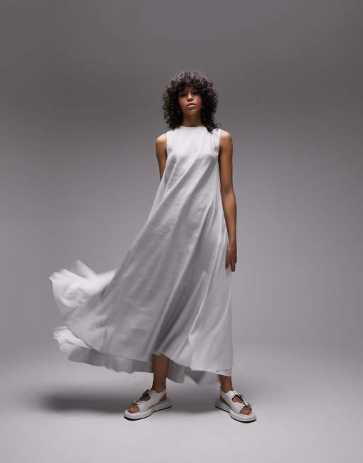 Vestido gris y blanco de denim y chifón de Topshop