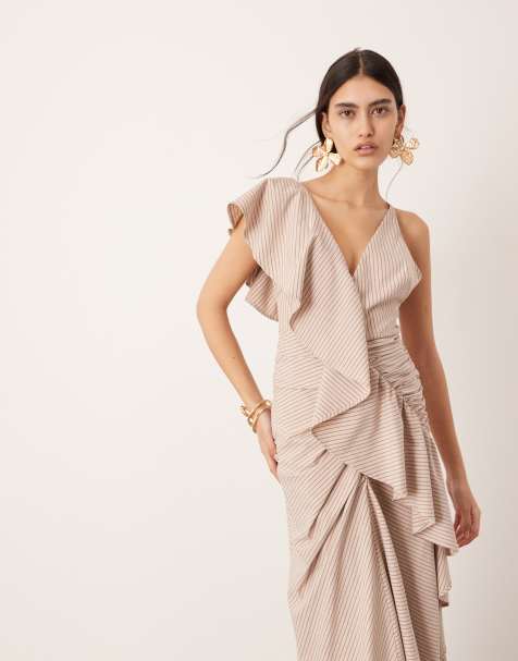 Vestido largo a rayas asimétrico con volantes de tejido texturizado de ASOS EDITION - view 1