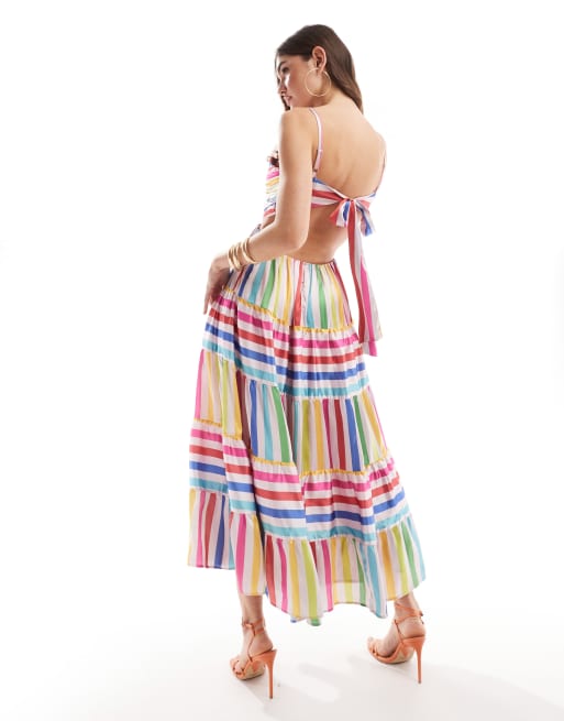 Vestido largo a rayas de colores con lazada trasera de Anaya, 4 de 4