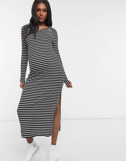 Vestido largo a rayas negras manga larga de Gebe Maternity | ASOS