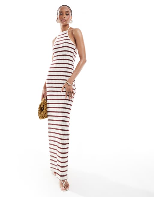Vestido largo a rayas rojas de punto calado con ribete en contraste de ONLY Tall, 3 de 4
