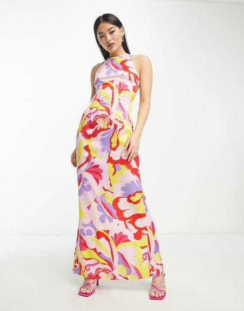 Vestido largo amarillo estampado con espalda cruzada escotada de Something New x Madeleine Pedersen - view 1