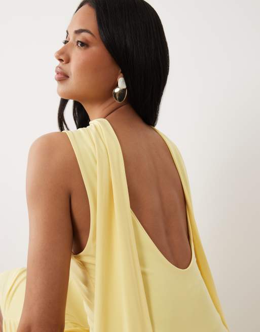 Vestido largo amarillo limón ceñido con detalle de fular de ASOS DESIGN, 2 de 4
