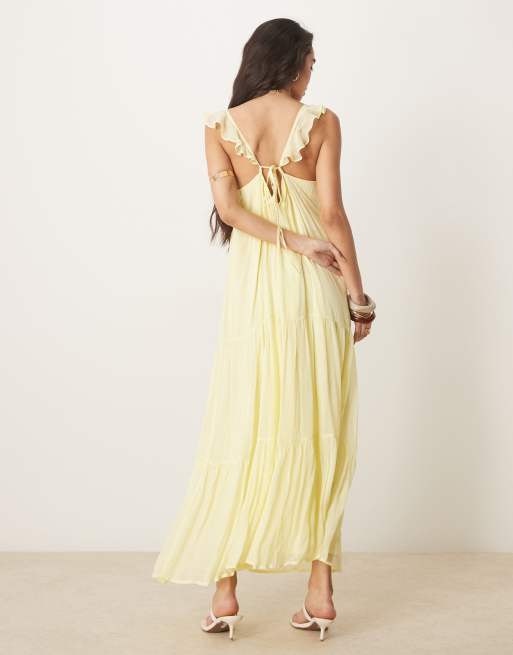 Vestido largo amarillo limón con volantes en la parte delantera de ASOS DESIGN, 2 de 4