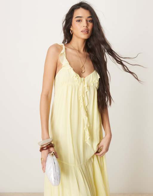 Vestido largo amarillo limón con volantes en la parte delantera de ASOS DESIGN, 4 de 4
