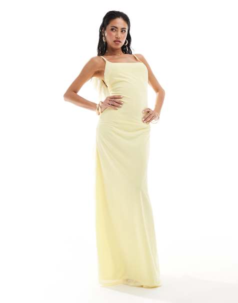 Vestido largo amarillo limón de corte sirena con escote cuadrado y detalle de volantes en la espalda de ASOS DESIGN - view 1