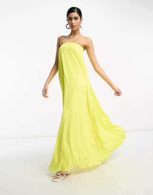 Vestido largo amarillo luminoso corte trapecio estilo palabra de honor con espalda elástica de ASOS DESIGN |