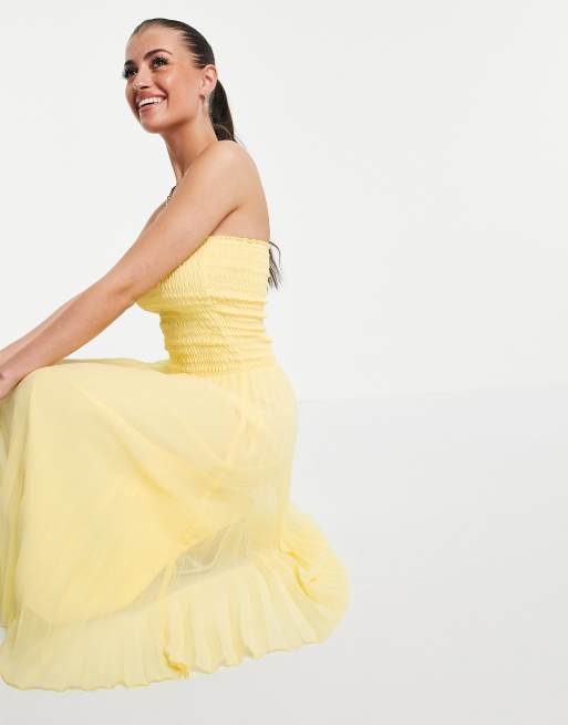 Imitación satélite Cadena Vestido largo amarillo palabra de honor plisado de ASOS DESIGN | ASOS