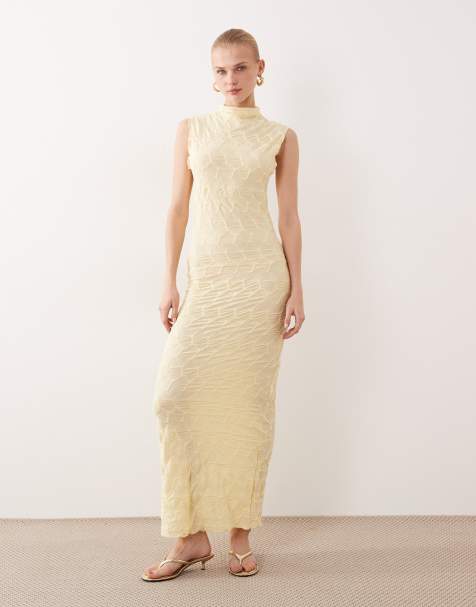 Vestido largo amarillo pastel de punto texturizado de Vila - view 1