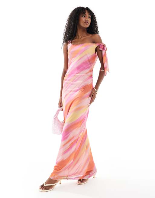 Vestido largo asimétrico con estampado pastel efecto tie dye de malla de Vero Moda, 4 de 4