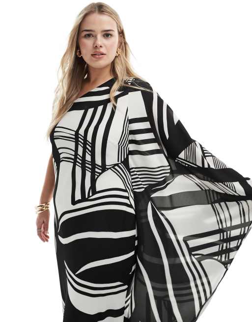 Vestido largo asimétrico con mangas exageradas y estampado de rayas abstractas de ASOS DESIGN Curve, 4 de 4