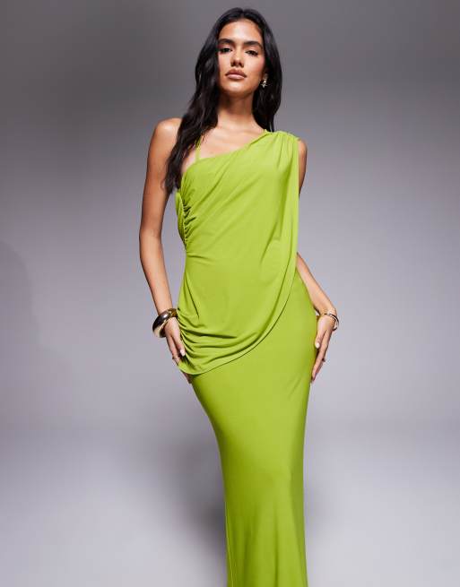 Vestido largo asimétrico drapeado con espalda desbocada y detalle de tirante de ASOS DESIGN, 4 de 4