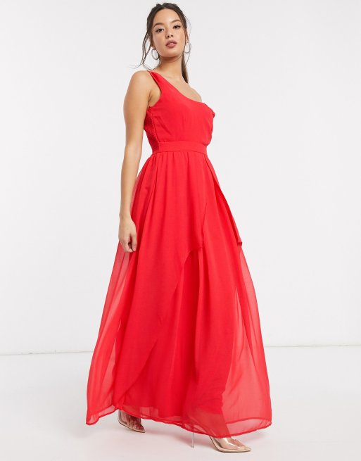 Vestido Largo Tul Estilo Griego Con Escote Pronunciado Y Diseño Escalonado En Rojo De ASOS DESIGN | pamso.pl