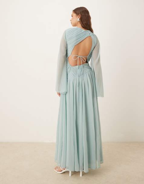 Vestido largo azul claro con cintura baja asimétrica y abertura en la espalda de ASOS DESIGN - view 1