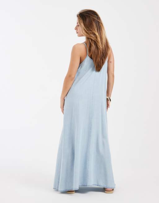 Vestido largo azul claro de cambray de ONLY Petite, 4 de 4