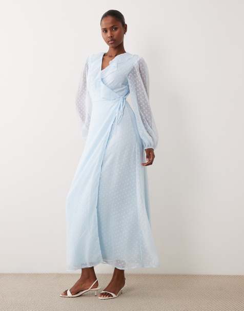 Vestido largo azul claro de manga larga de plumeti de chifón de VILA - view 1