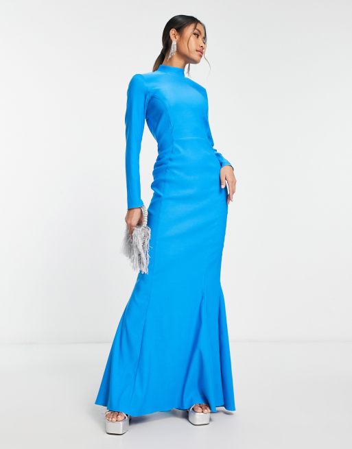 Vestido largo azul eléctrico de cuello alto con espalda abierta de ASOS DESIGN, 2 de 4