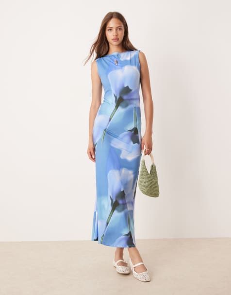 Vestido largo azul estampado sin mangas con cuello subido de ASOS DESIGN - view 1