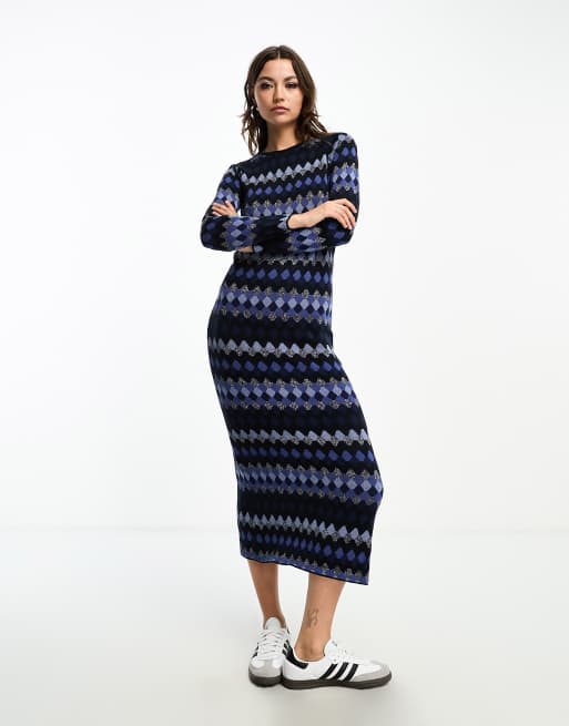 Vestido largo azul marino a rayas de manga larga de Scalpers ASOS