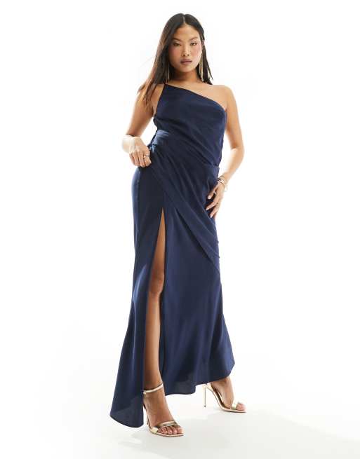 Vestido largo azul marino asimétrico de ASOS DESIGN Petite, 4 de 4