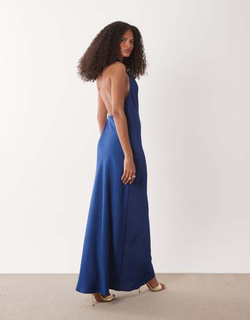 Vestido largo azul marino con cuello halter de satén de JDY, 4 de 4