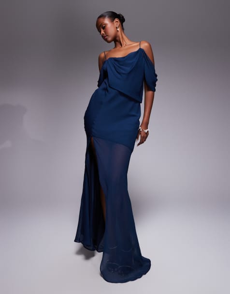 Vestido largo azul marino con detalles colgantes de chifón de ASOS DESIGN - view 1