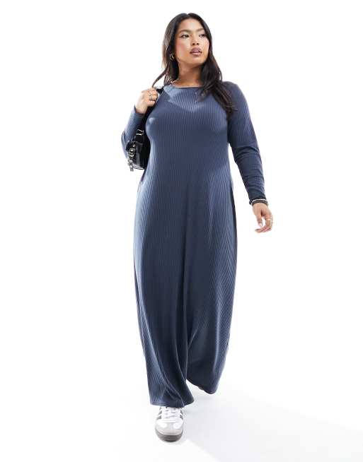 Vestido largo azul marino de punto de Yours