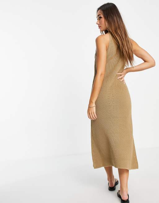 Vestido largo beis con cuello subido estilo nadadora de punto de Selected Femme, 2 de 4