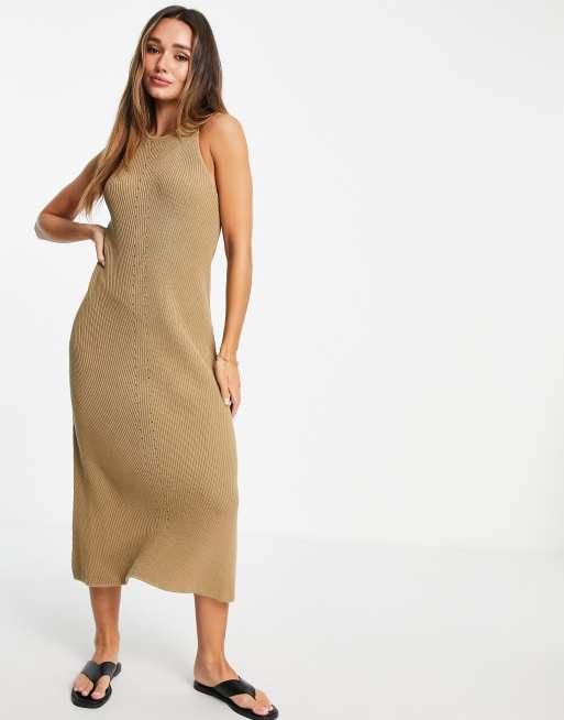Vestido largo beis con cuello subido estilo nadadora de punto de Selected Femme, 4 de 4