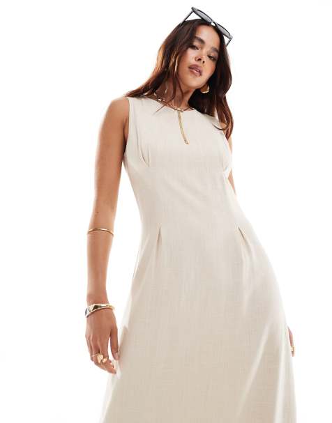 Vestido largo beis de mezcla de lino de Selected - view 1