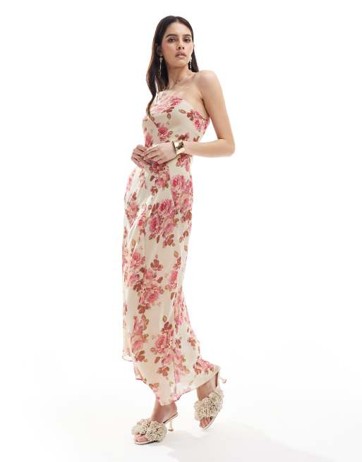 Vestido largo blanco asimétrico con estampado floral de Mango