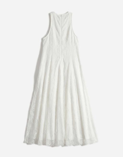 Vestido largo blanco con cuello alto y espalda de nadadora de encaje de ASOS DESIGN, 6 de 7
