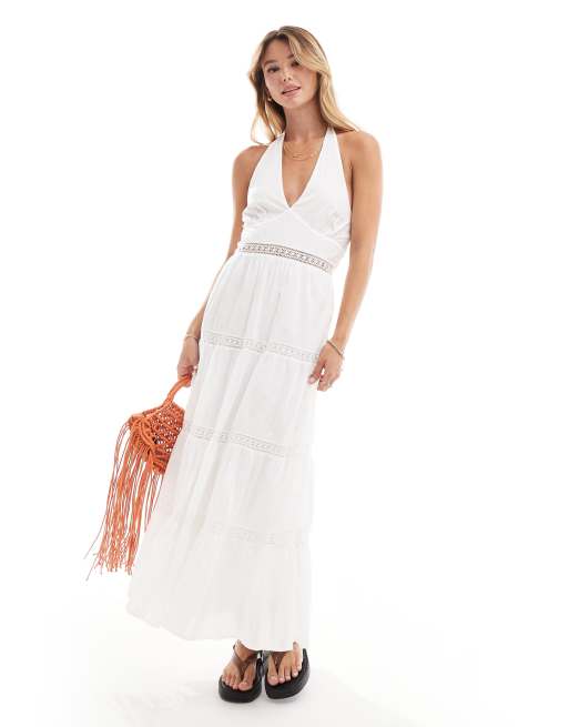 Vestido largo blanco con cuello halter de estilo campero de Cotton On 