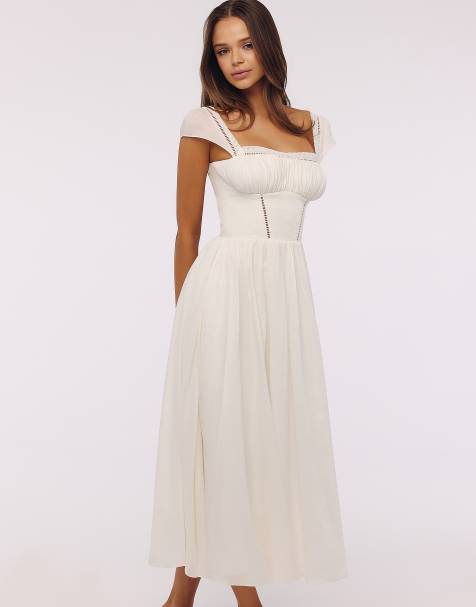 Vestido largo blanco de voile con bordado inglés Thea de House of CB - view 1