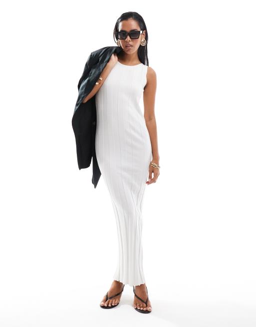 Vestido largo blanco estilo jersey sin mangas de punto acanalado grueso de 4th & Reckless, 4 de 4