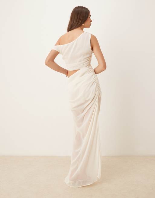 Vestido largo blanco hueso transparente con escote Bardot y abertura lateral de SNDYS, 3 de 4