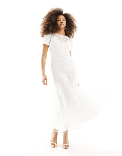 Vestido largo de encaje blanco hotsell