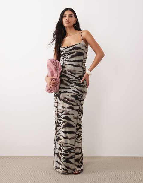 Vestido largo blanco marfil estampado de tirantes con escote cuadrado y detalle de cordones en la espalda de ASOS DESIGN - view 1