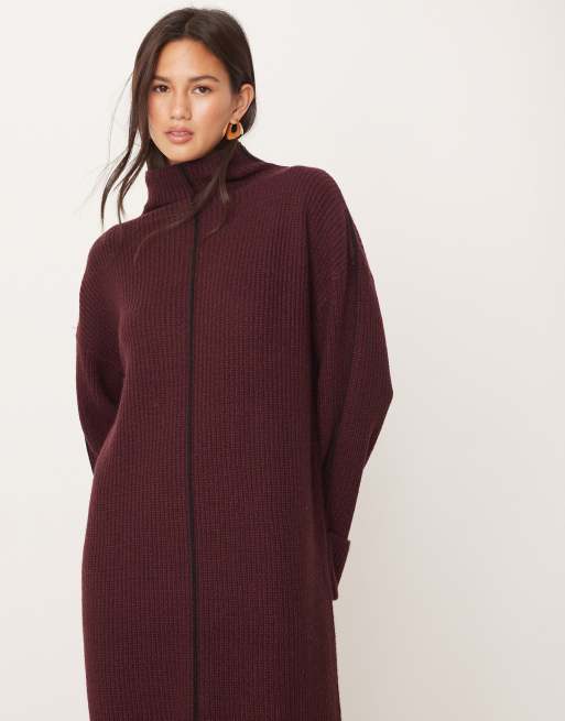 Vestido largo burdeos con cuello alto de punto de VILA, 3 de 4