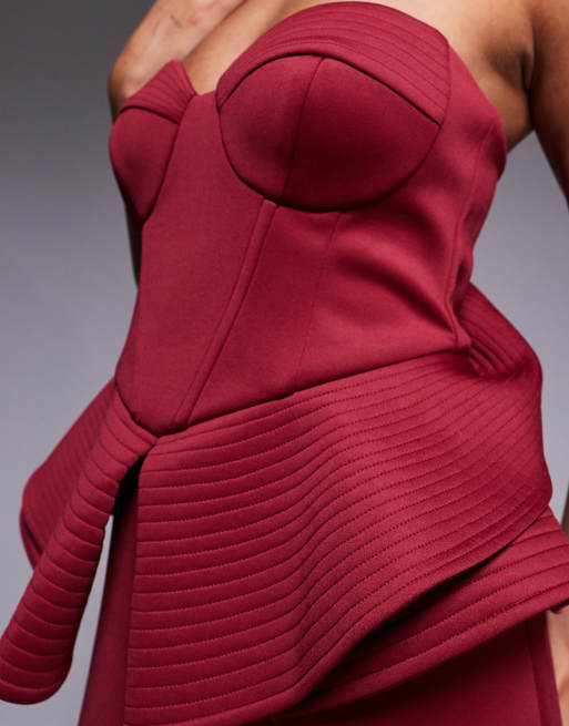 Vestido largo burdeos estructurado con escote palabra de honor de tejido efecto neopreno premium de ASOS DESIGN , 4 de 4