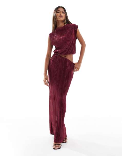 Vestido largo burdeos plisado con detalle de abertura de ASOS DESIGN - view 1