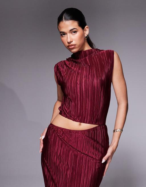 Vestido largo burdeos plisado con detalle de abertura de ASOS DESIGN, 4 de 4