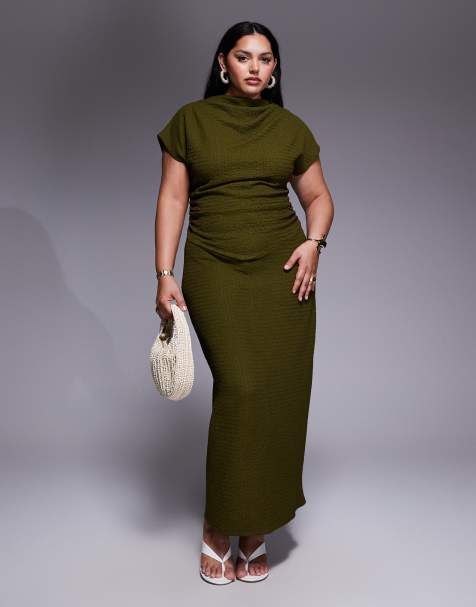 Vestido largo caqui con mangas caídas de ASOS DESIGN Curve - view 1