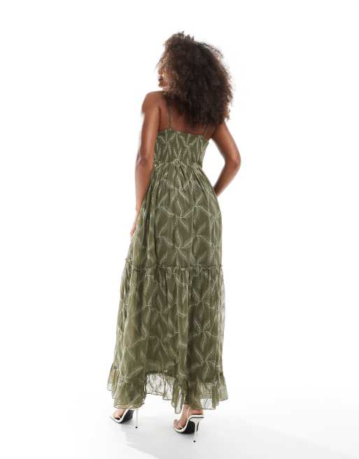 Vestido largo caqui de tirantes con diseño bordado de South Beach, 4 de 4