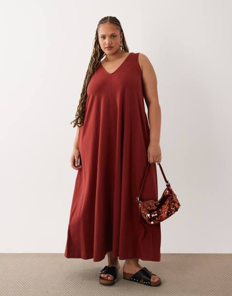Vestido largo color castaño de corte trapecio de ASOS DESIGN Curve - view 1